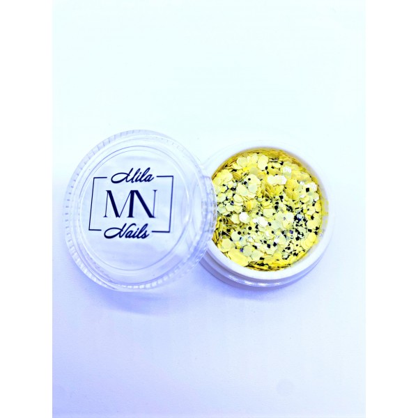 Шестигранники Mila Nails микс матовый желтый + черные крупинки 5405